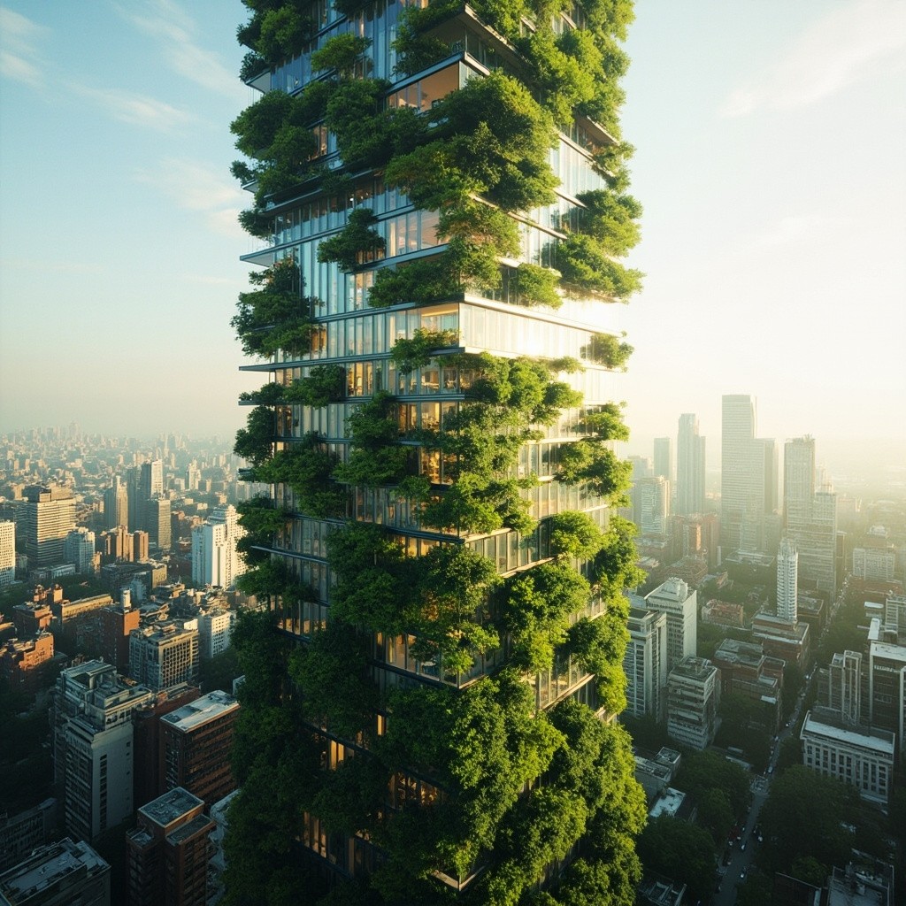 The Biophilic Skyscraper with Vertical Gardens at Mid-Morning
