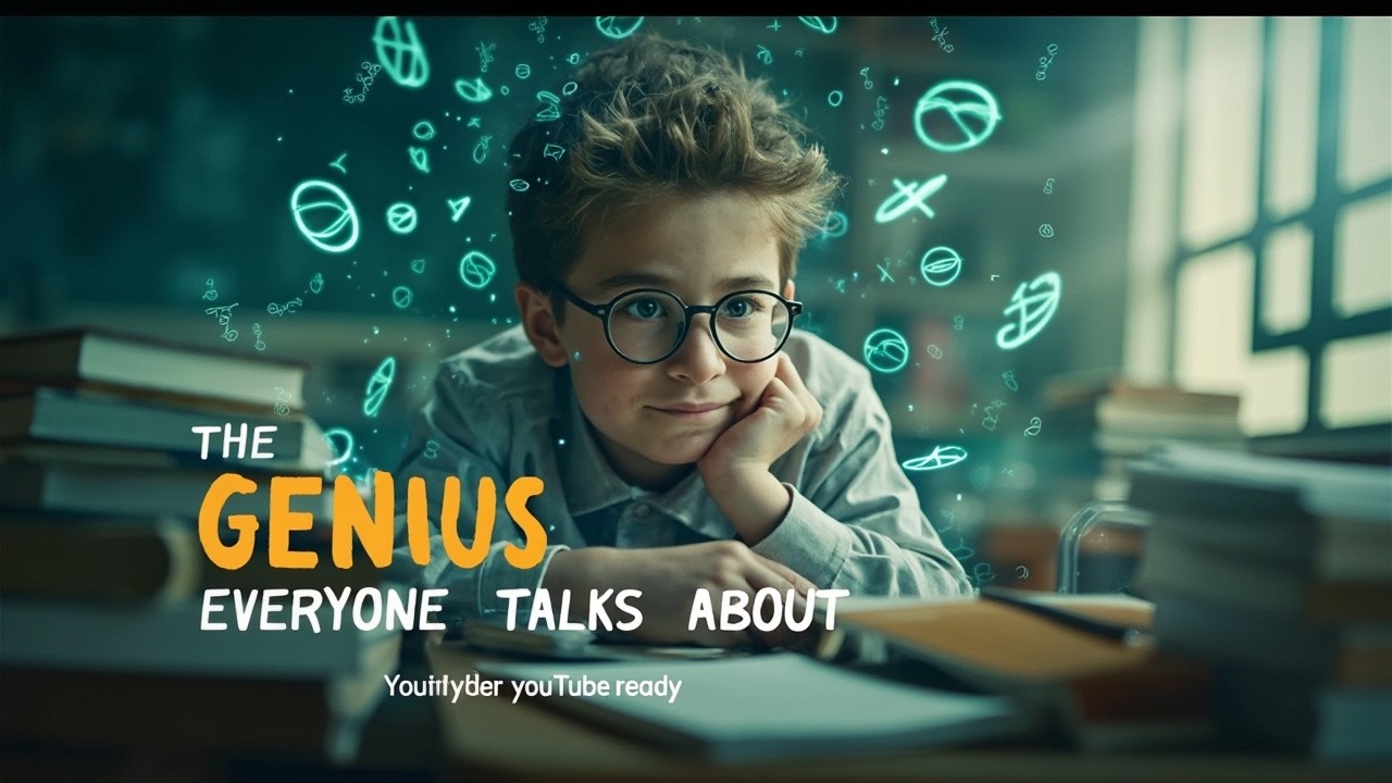 The Bold, Genius Student Amidst Floating Formulas