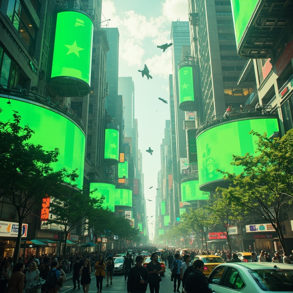 The Bright, Green Future City with Flying Cars