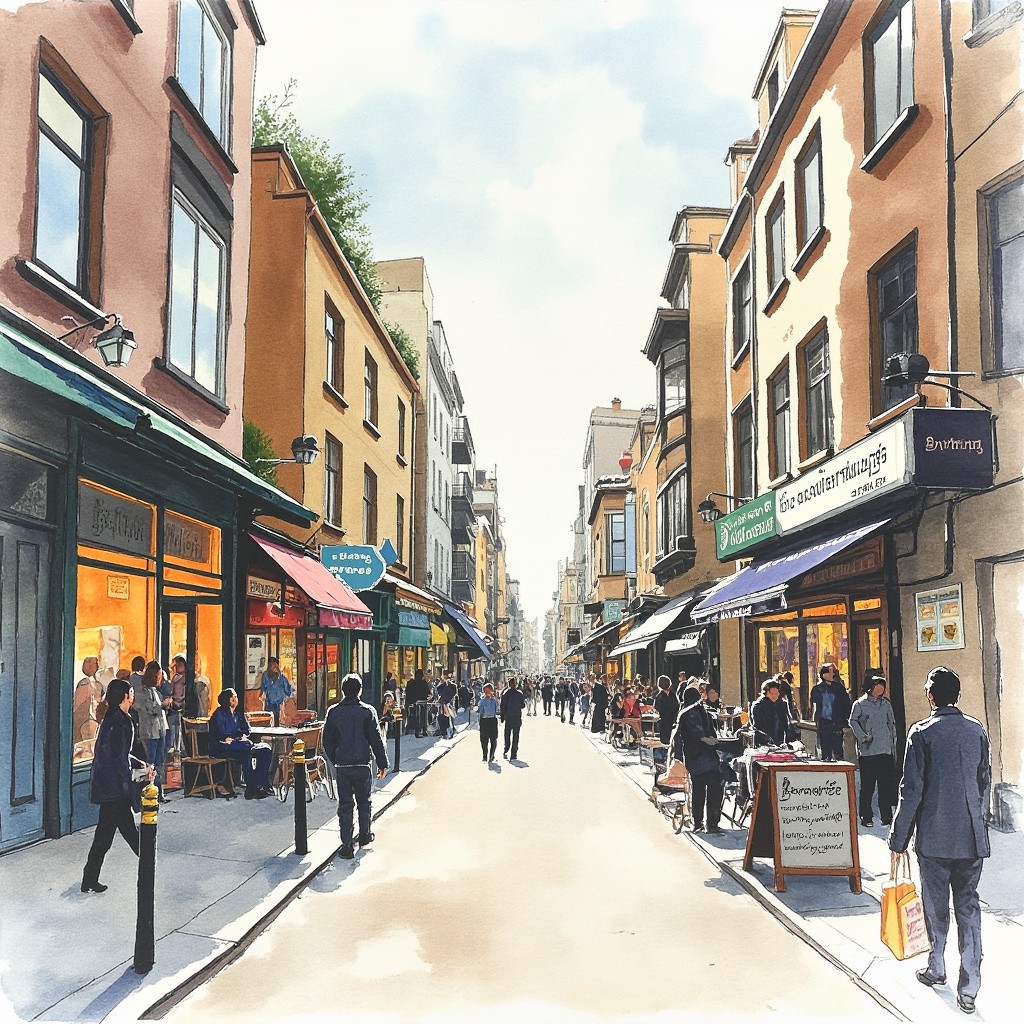 The Bustling City Street Drawing