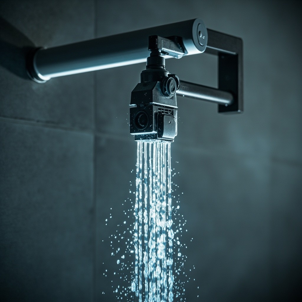 The Camera Captures a Shower's Water Flow