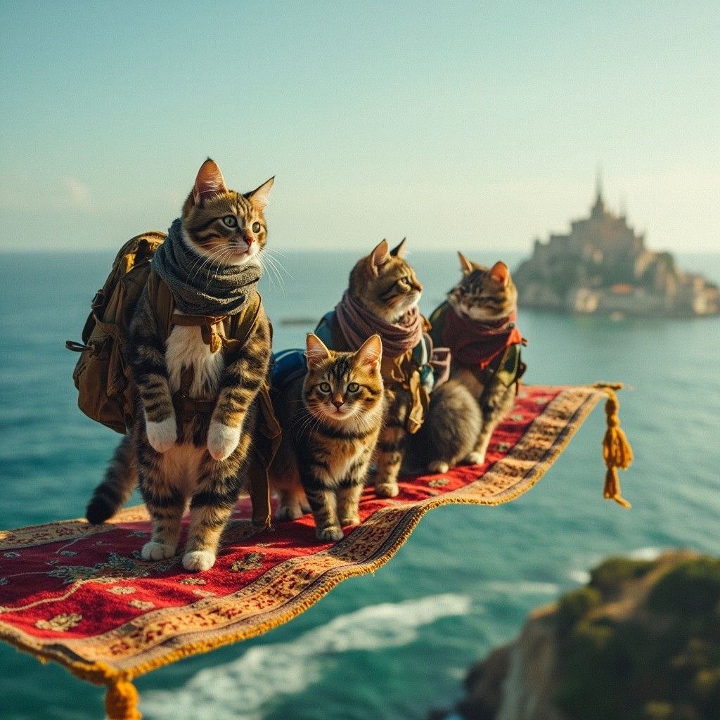 The Cat Family's Magical Carpet Ride to Island