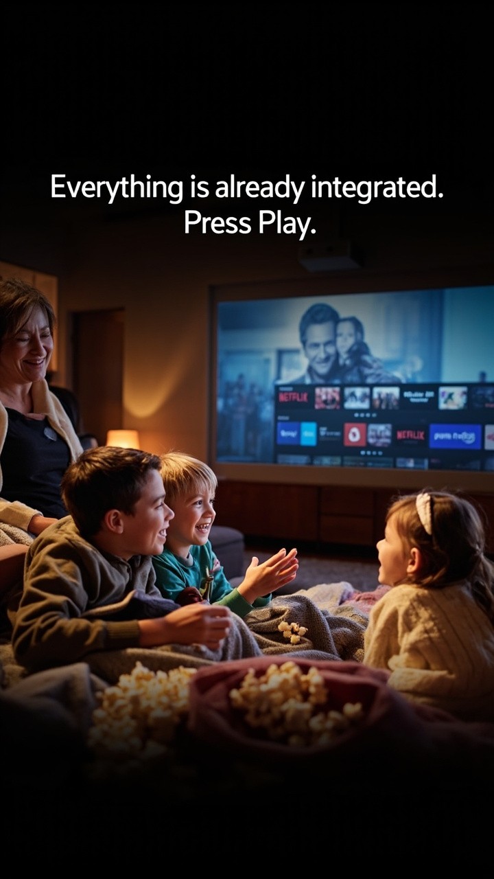 The Cheerful Family Night Watching Projected Movie