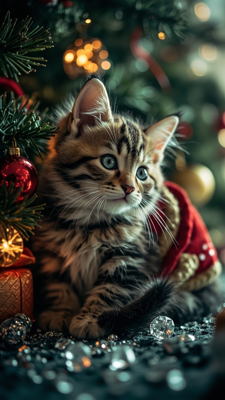 The Christmas Kitten, Tree, and Diamonds Fantasy