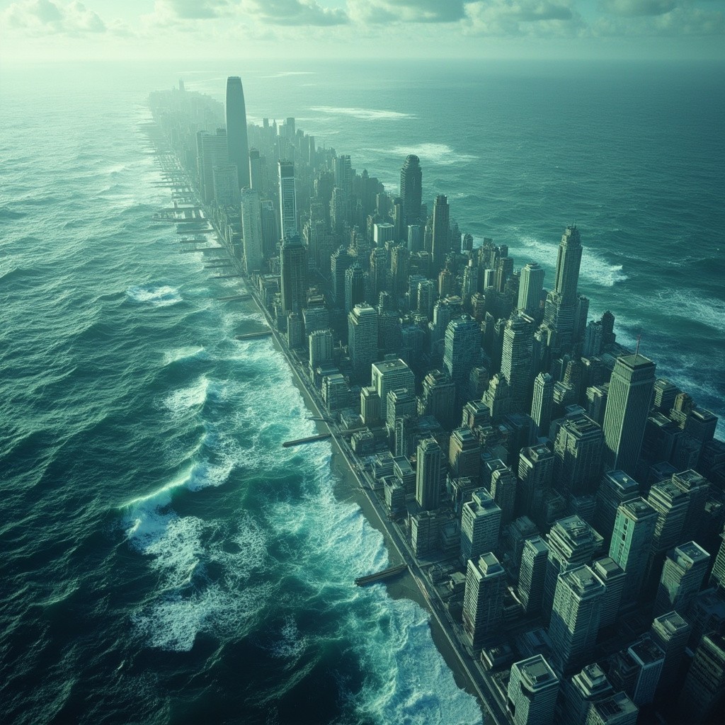 The City Engulfed by Massive Water Waves