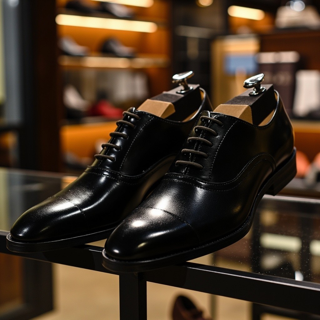 The Classy Men's Black Leather Shoes Display