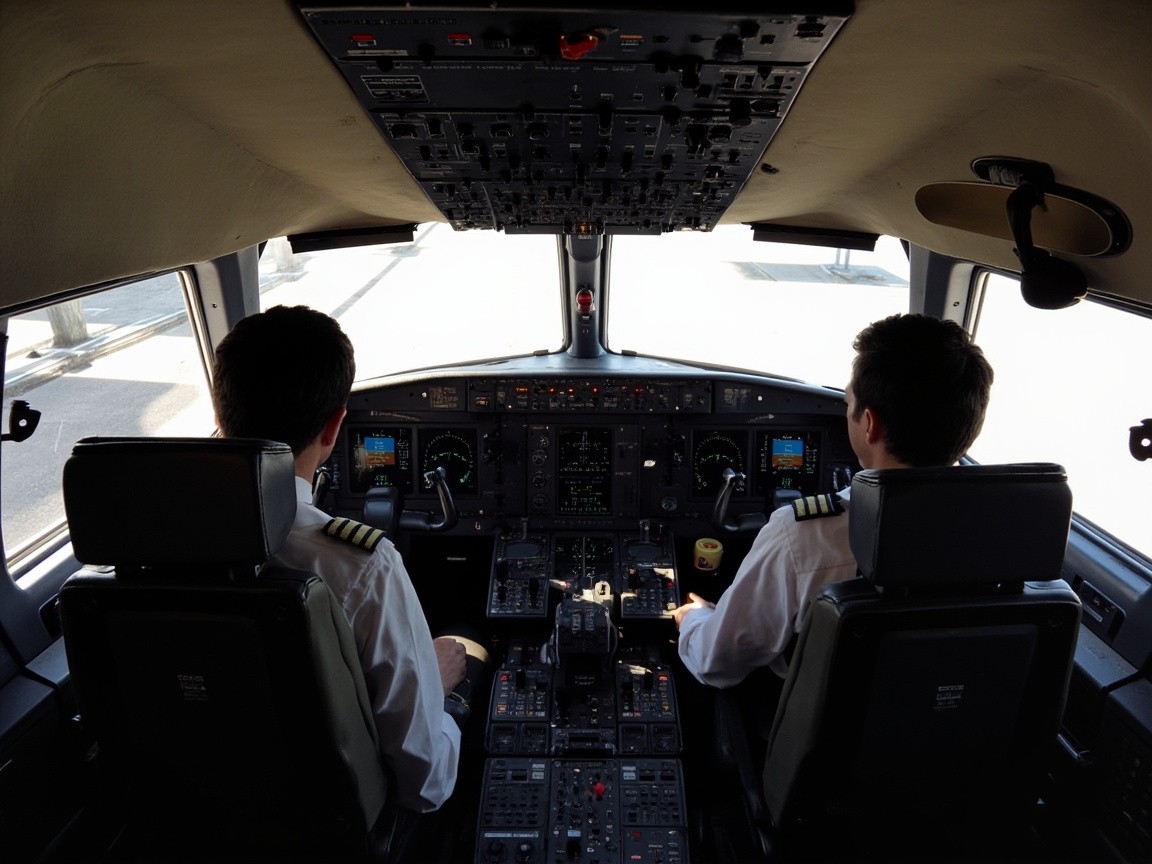 The Cockpit of a Commercial Airplane with Pilots
