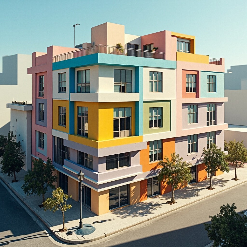 The Colorful Asymmetrical Building in Sunny City