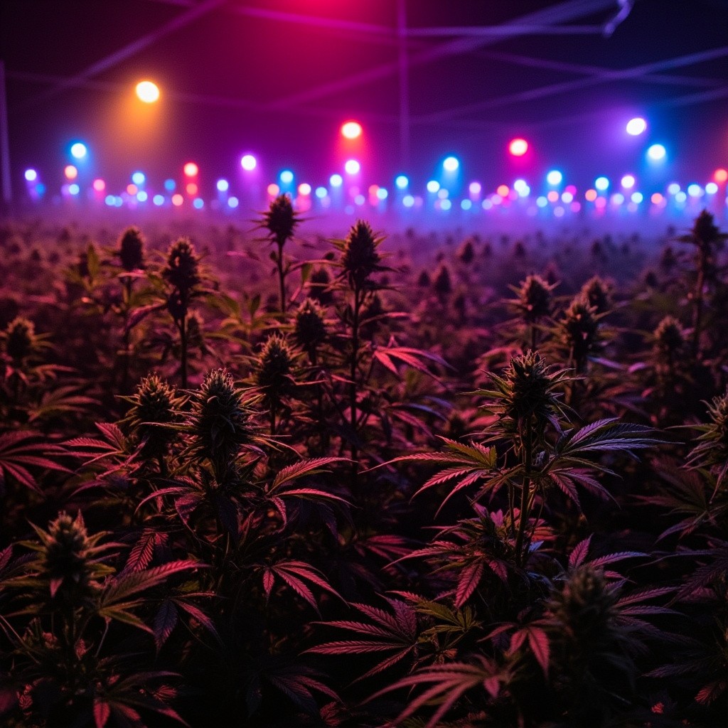 The Colorful Lights Over a Cannabis Field