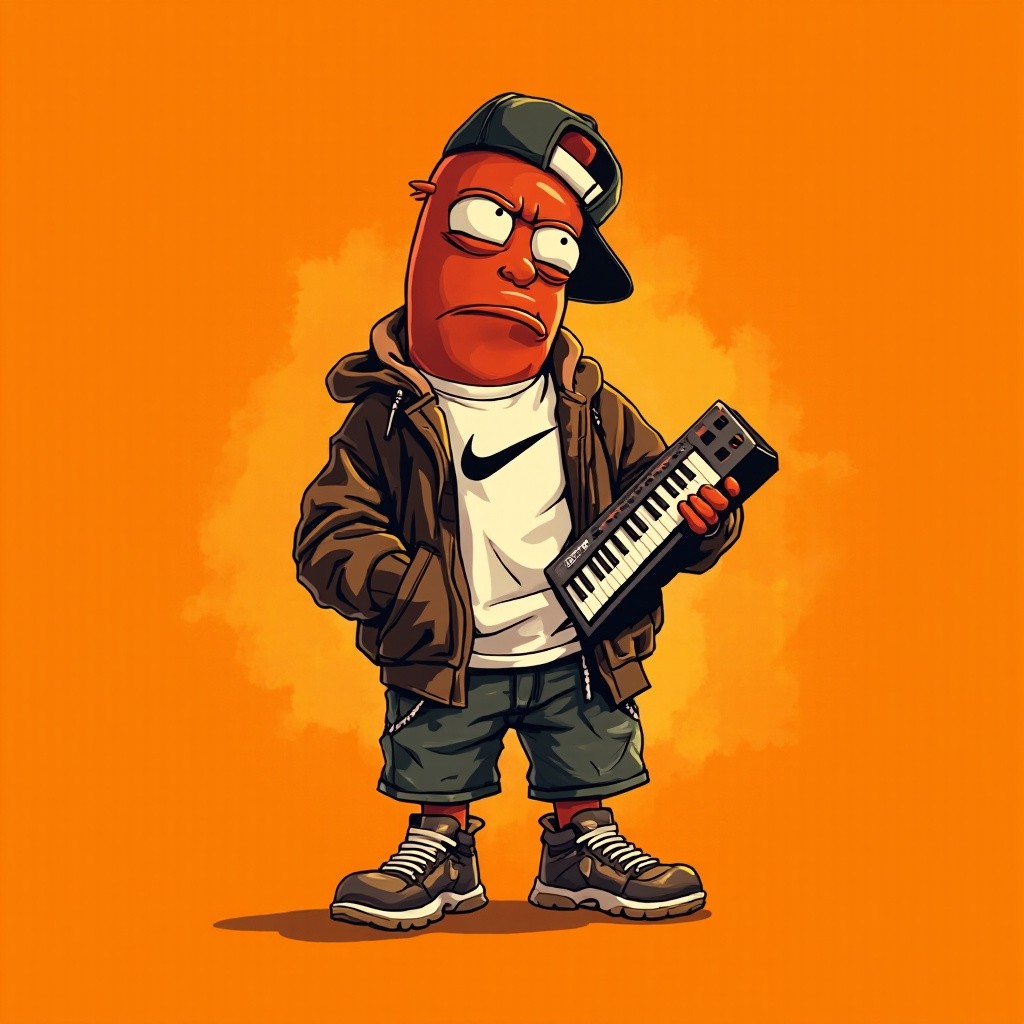 The Cool Sausage in Streetwear with Music Keyboard