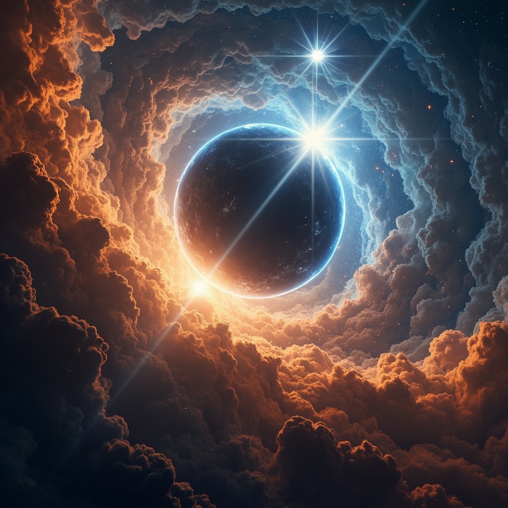 The Cosmic Journey: Nebulas, Black Hole, and Planets Alignment