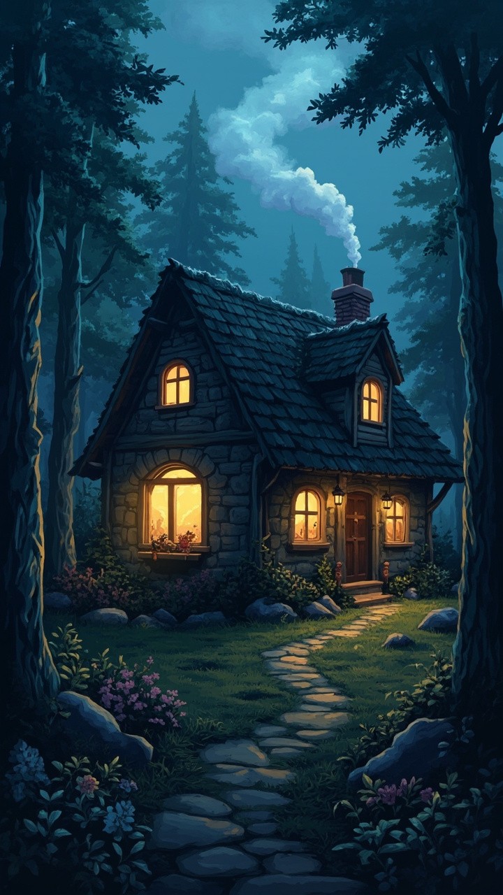 The Cozy Twilight Cottage with Glowing Windows