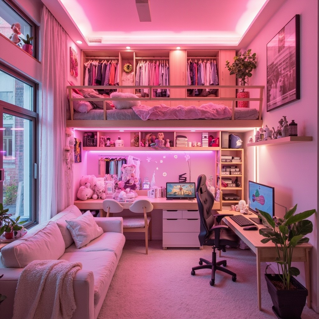The Cozy Two-Story Pink Loft Bedroom with Extras