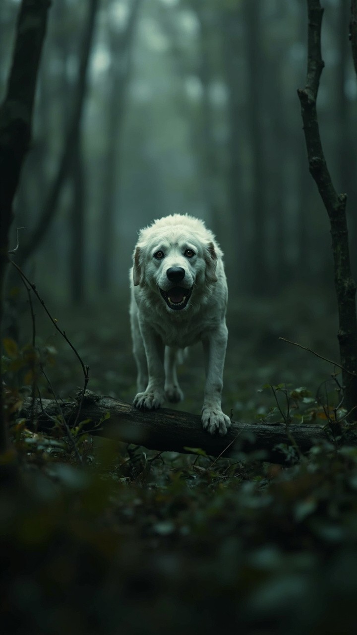 The Creepy White Lady and Dog in Forest Video