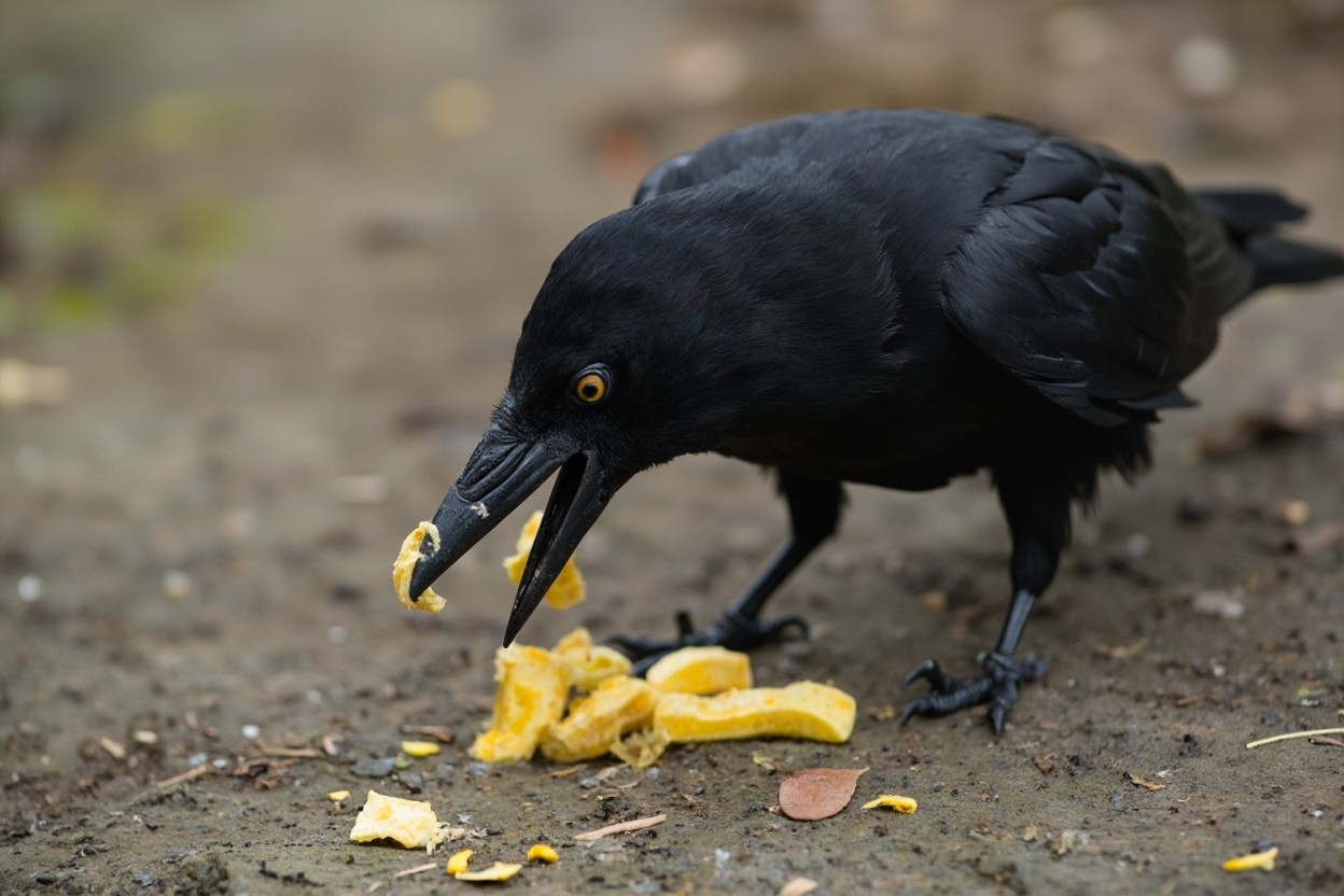 The Crow Enjoying Its Meal