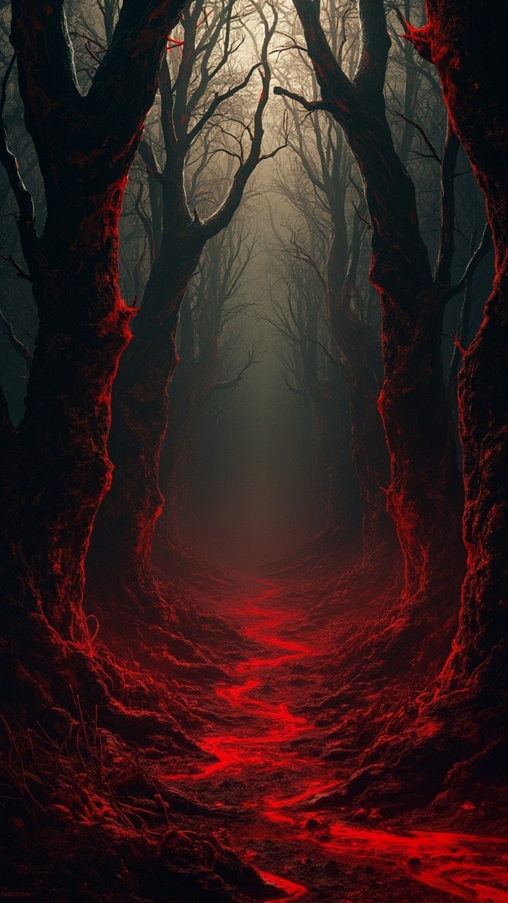 The Cursed Forest with Glowing Red Sap
