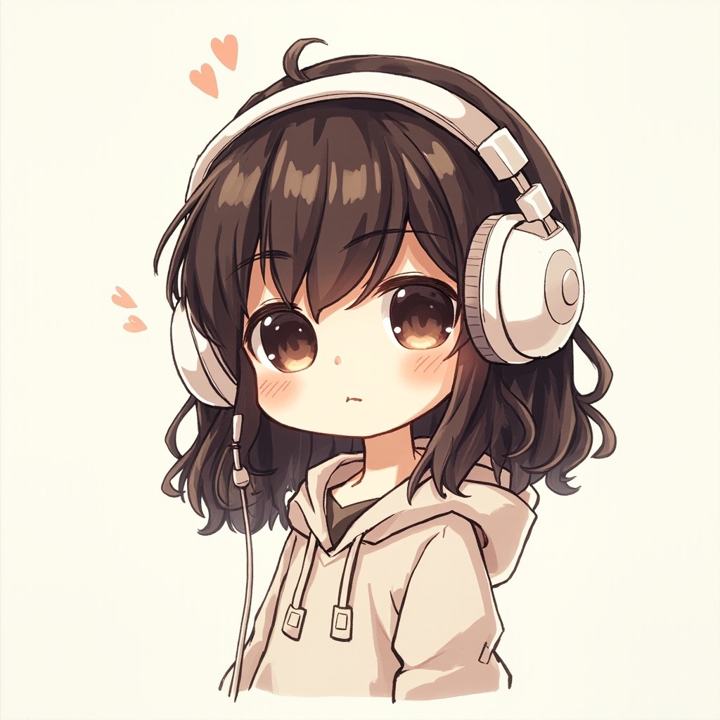 The Cute Cartoon Music Girl with Headphones