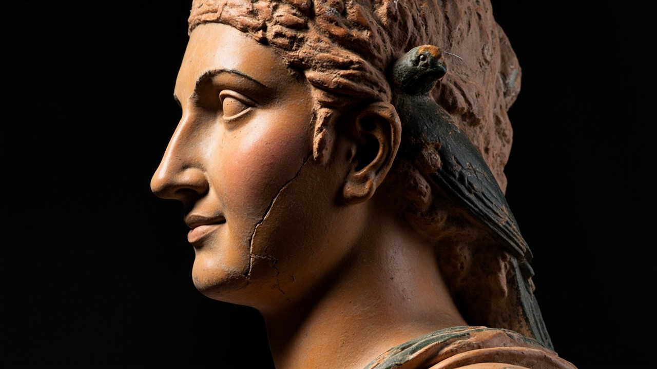 The Delicate Etruscan Girl with Dark Bird Portrait