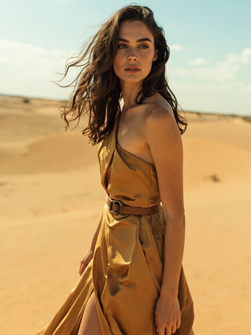 The Desert Queen in a High-Fashion Silk Gown