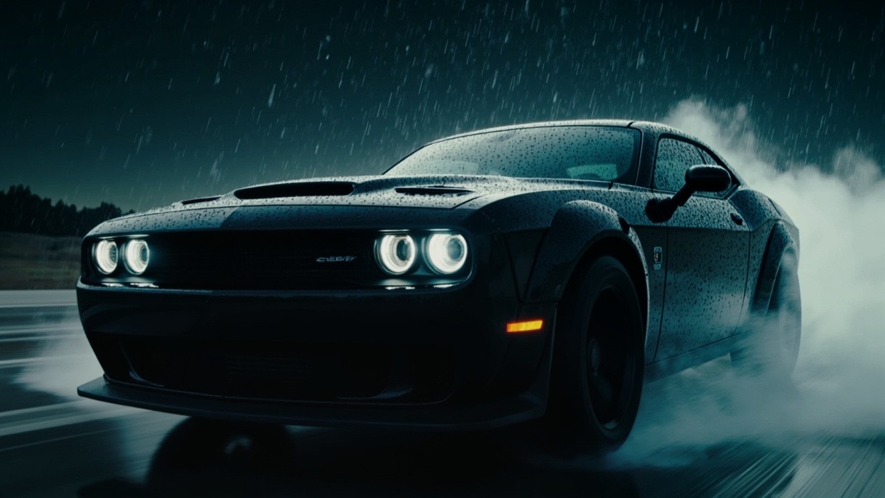 The Dodge Challenger Demon 170 Racing in Rain
