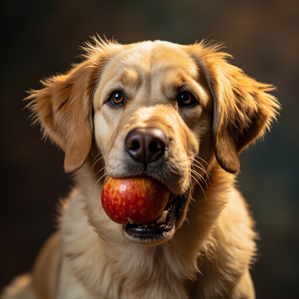 The Dog Enjoying an Apple