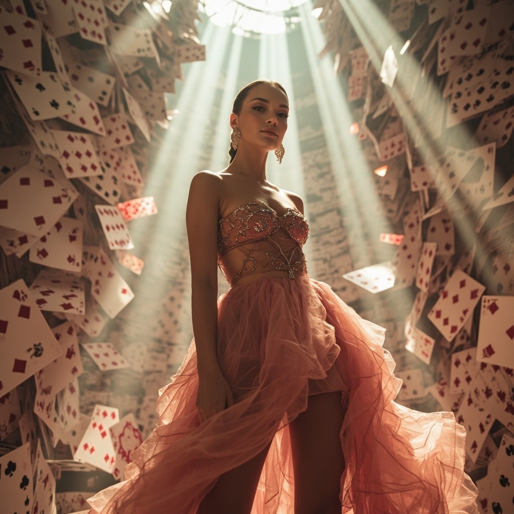 The Earringless Queen in a Card Tower Landscape