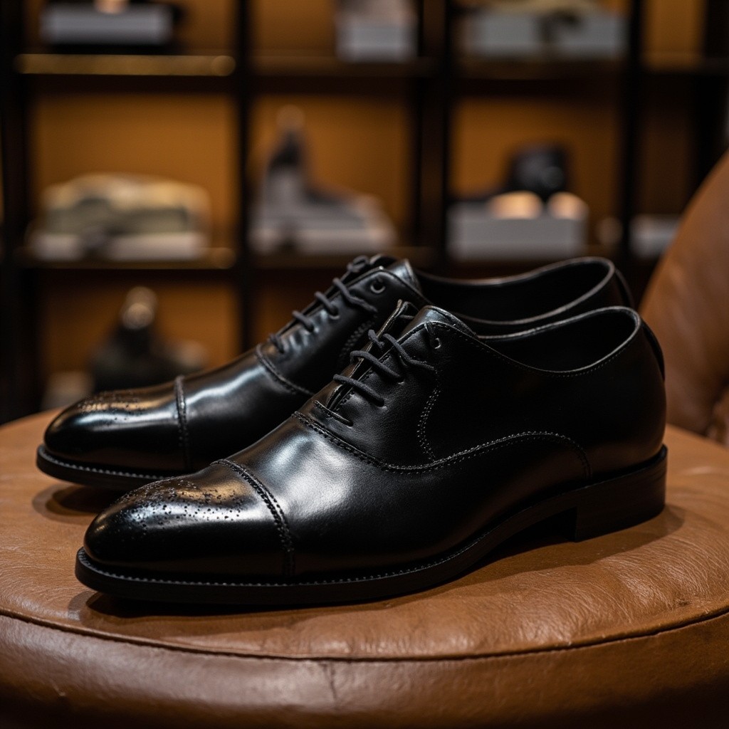 The Elegant Black Leather Men's Shoes Display