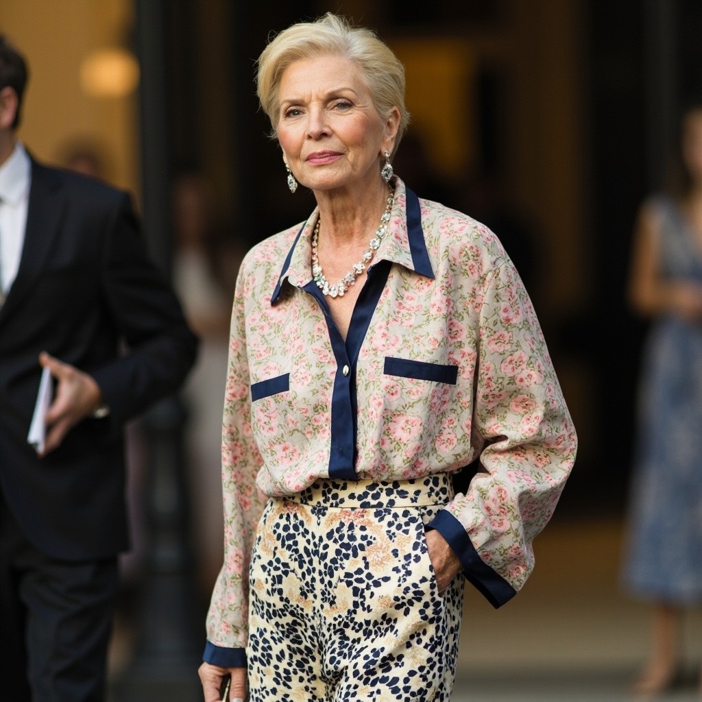 The Elegant Middle-Aged Woman in Floral Outfit