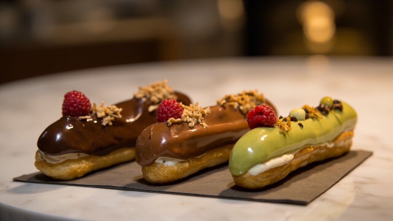 The Elegant Trio of Glazed Eclairs Displayed