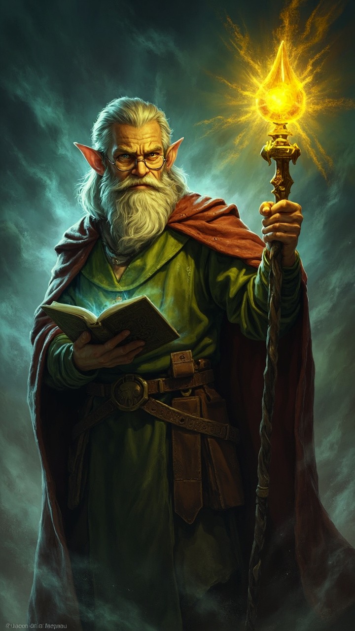 The Elf Librarian with Glowing Staff in Dungeon