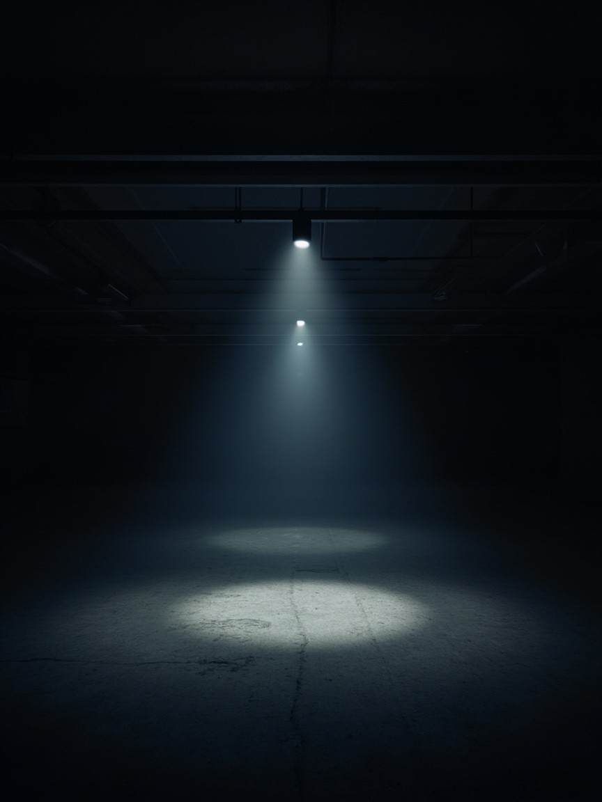 The Empty Garage with Ceiling Spotlights