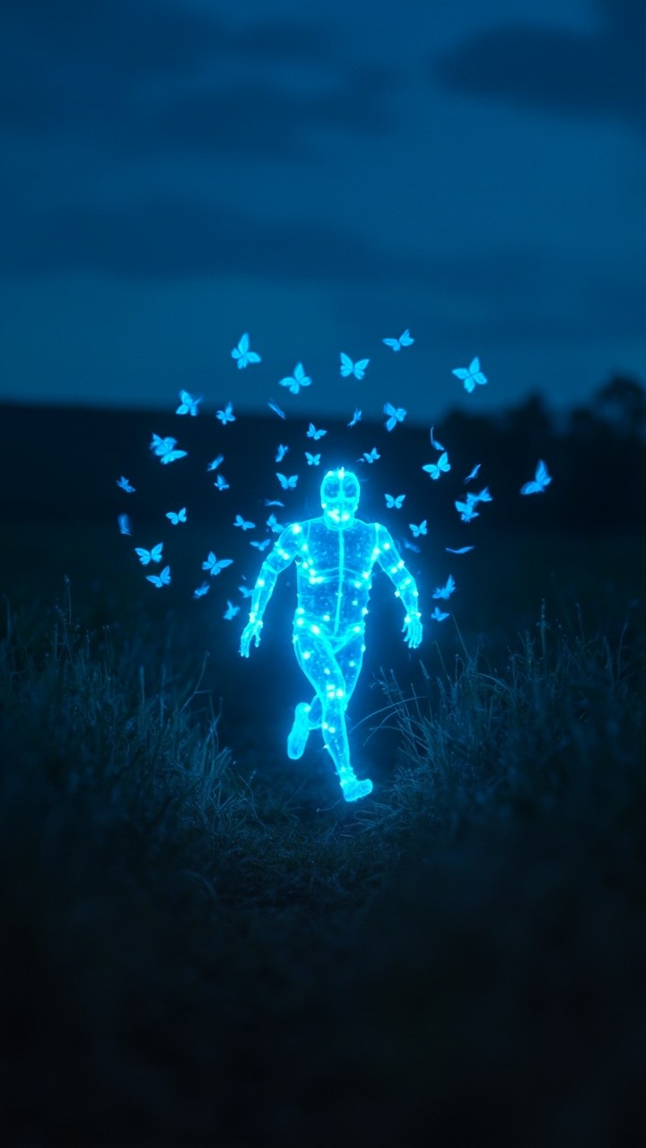 The Ethereal Twilight Sprint of a Glowing Figure