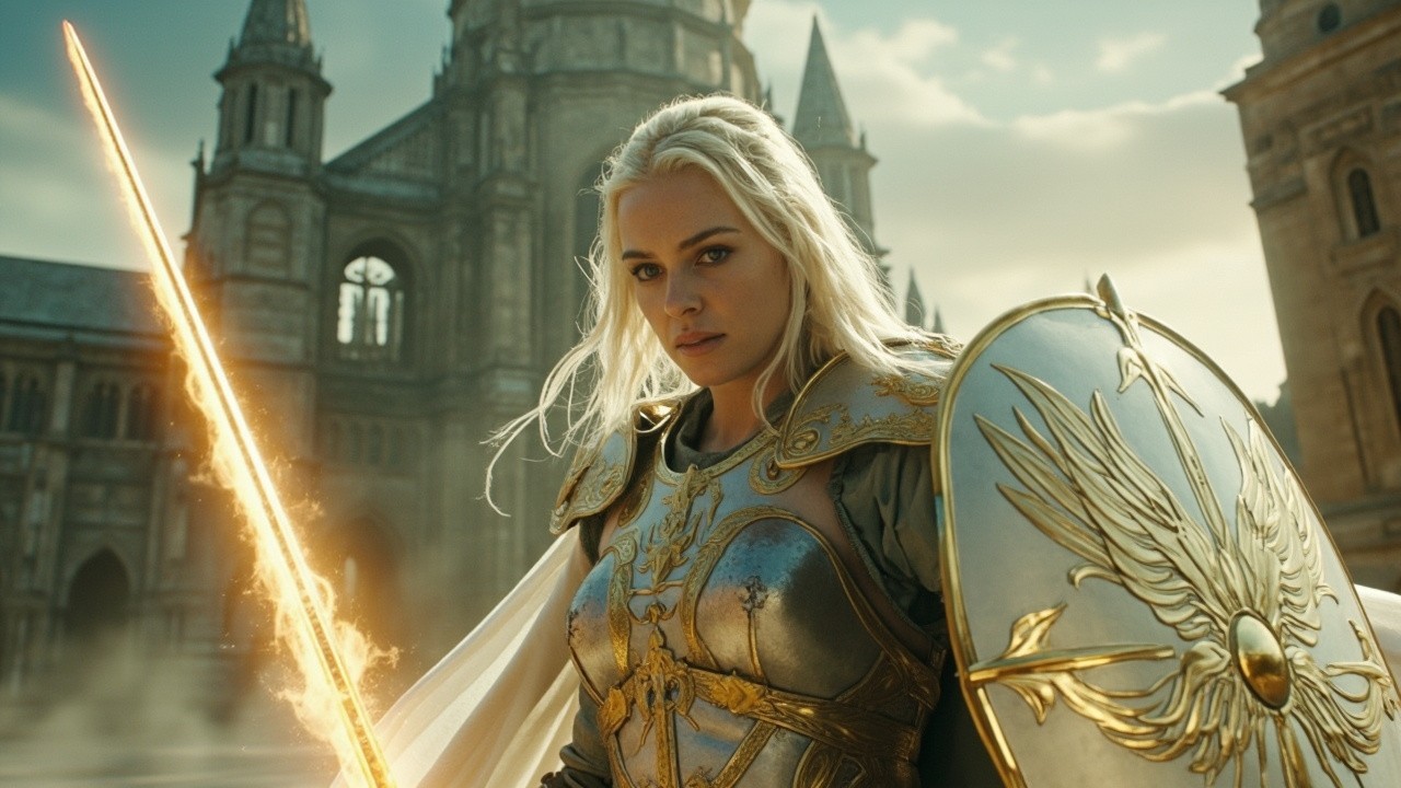 The Fierce Paladin in Gold Armor in Ruins