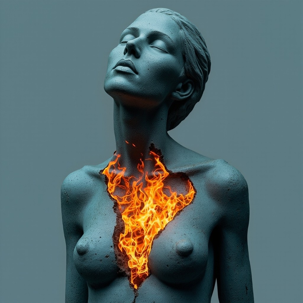 The Fiery Heart Statue of a Stone Woman