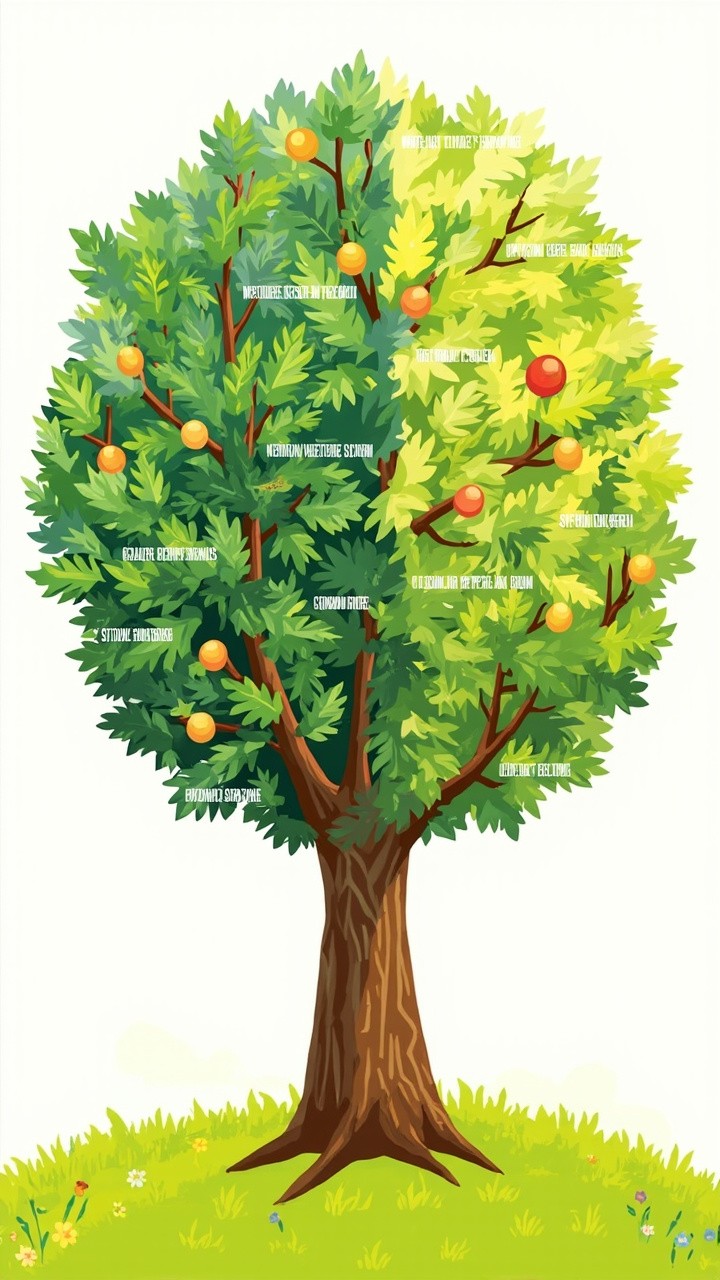 The Five-Segmented, Colorful Learning Tree Illustration