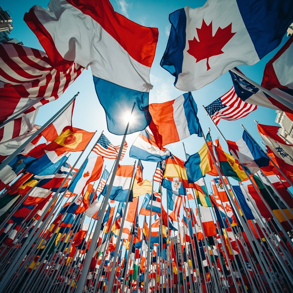 The Flags of Many Nations Waving