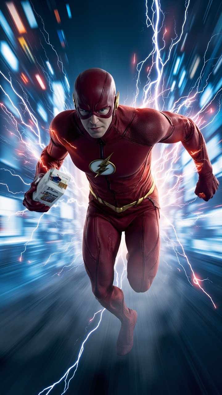 The Flash Sprinting with Milk in Futuristic City