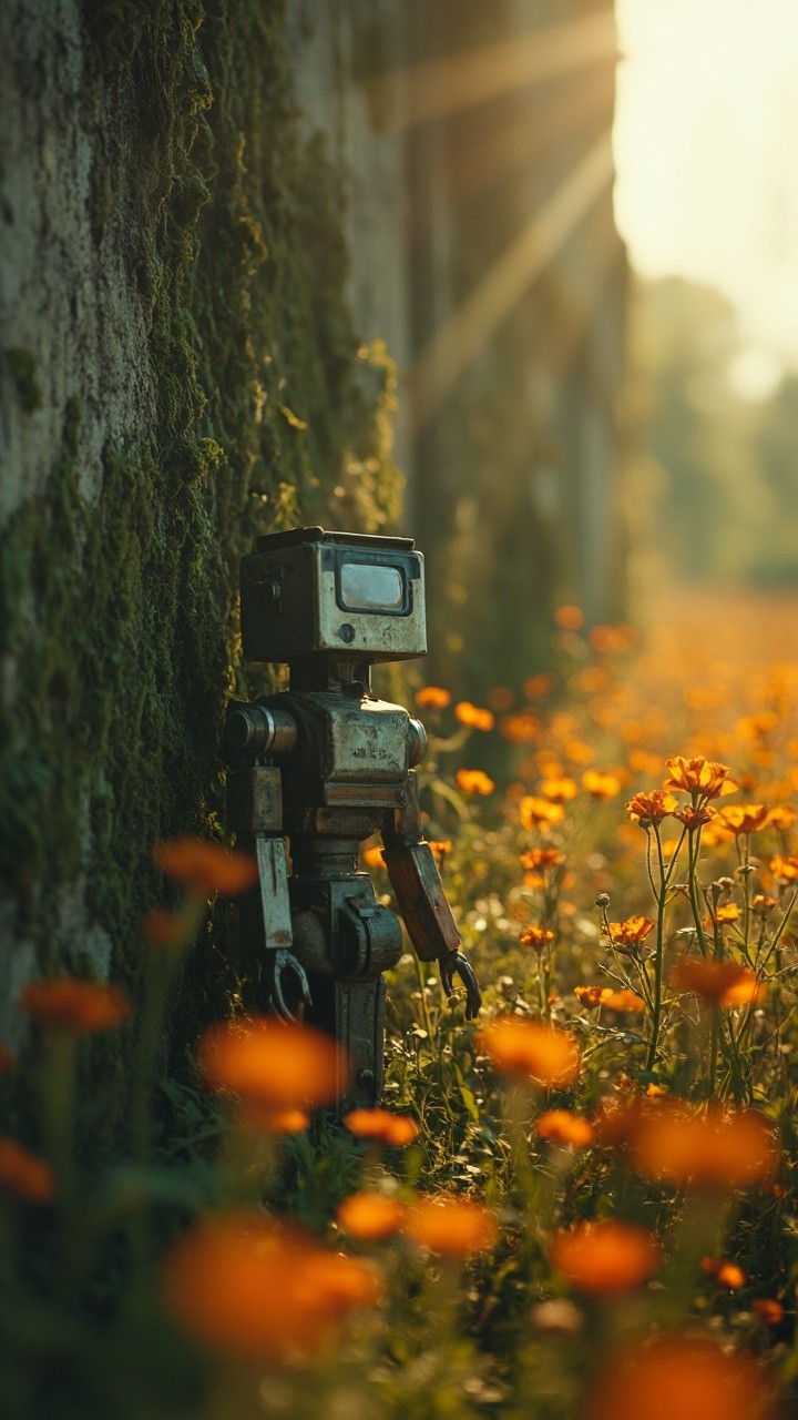 The Forgotten Vintage Robot by an Ivy-Covered Wall