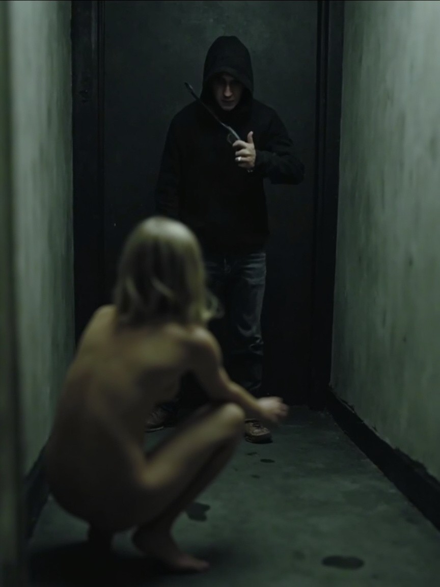 The Frightened Girl and the Hooded Man with Knife