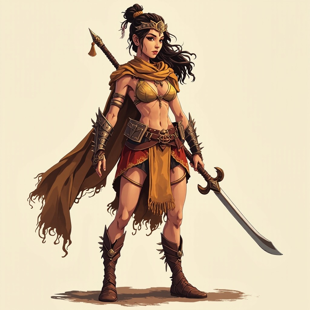 The Full Body of a Beautiful Cartoon Warrior Woman