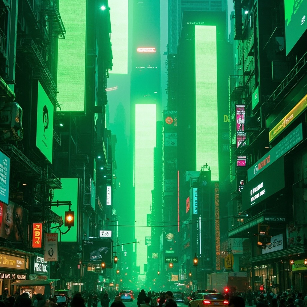The Future City with Big Green Screens