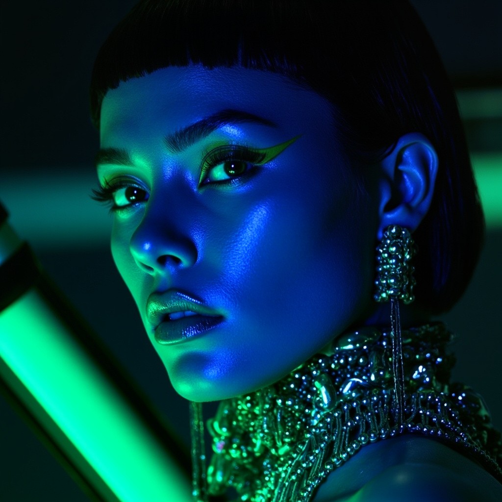 The Futuristic Blue-Skinned Model in Editorial Fashion