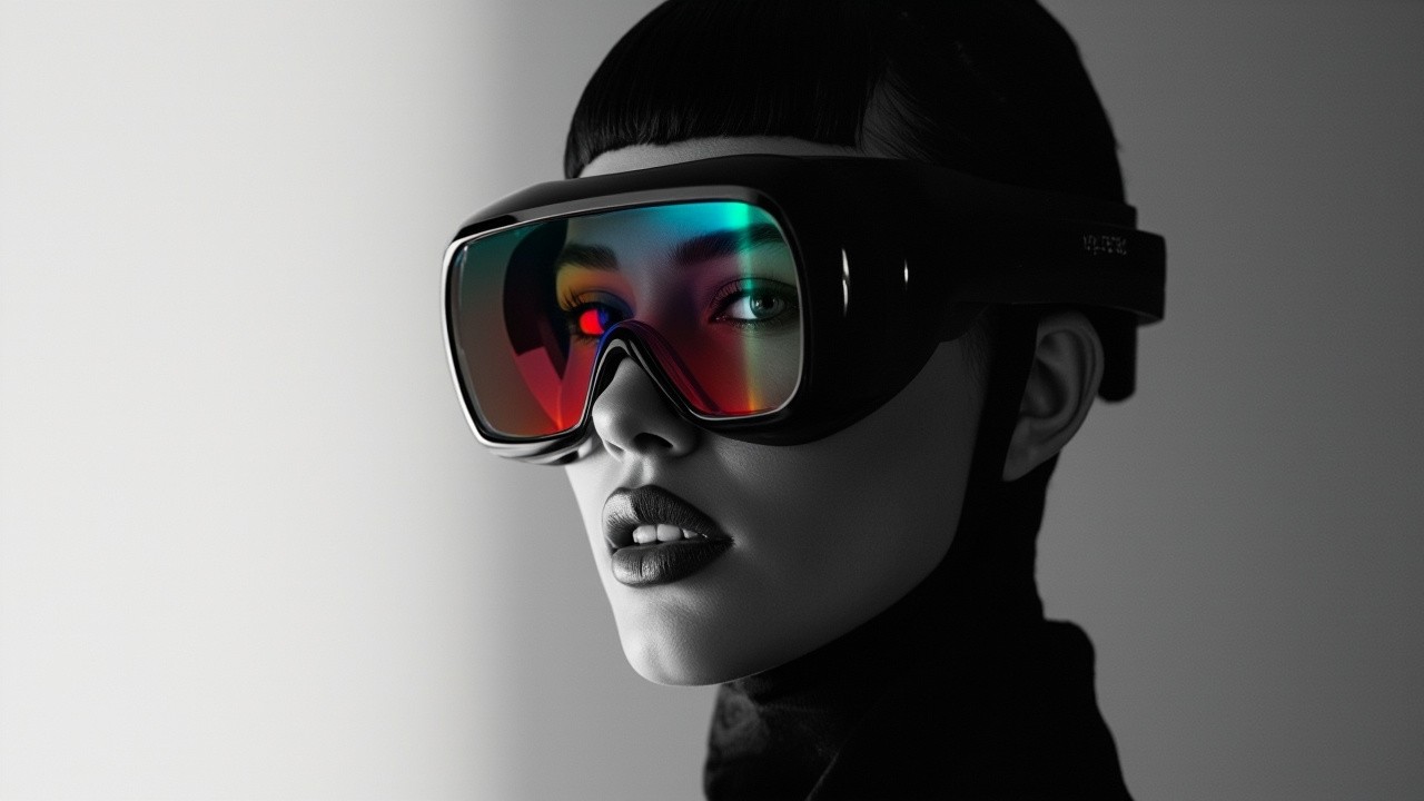 The Futuristic Woman with Colorful High-Tech Glasses