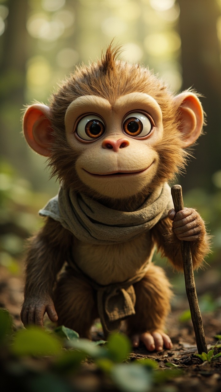 The Gentle Heroic Monkey Rivo Searching in Dense Forest