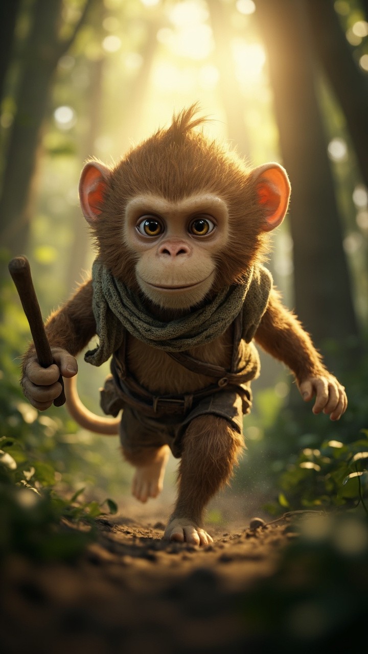 The Gentle Monkey Hero, Rivo, in Sunlit Forest