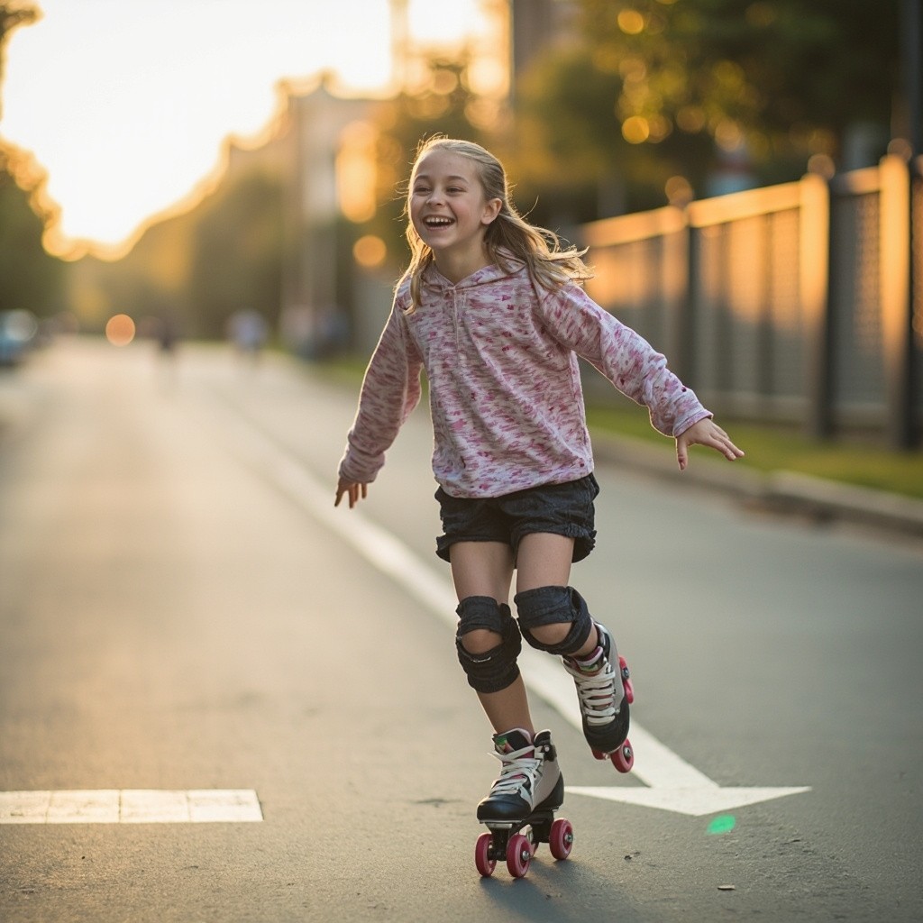 The Girl Roller Skating and Smiling