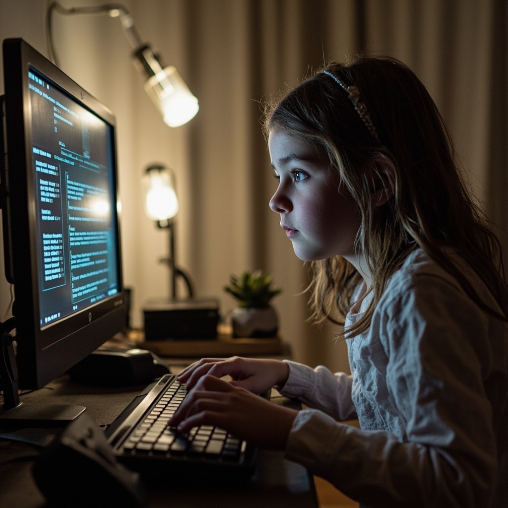 The Girl Working on a Computer