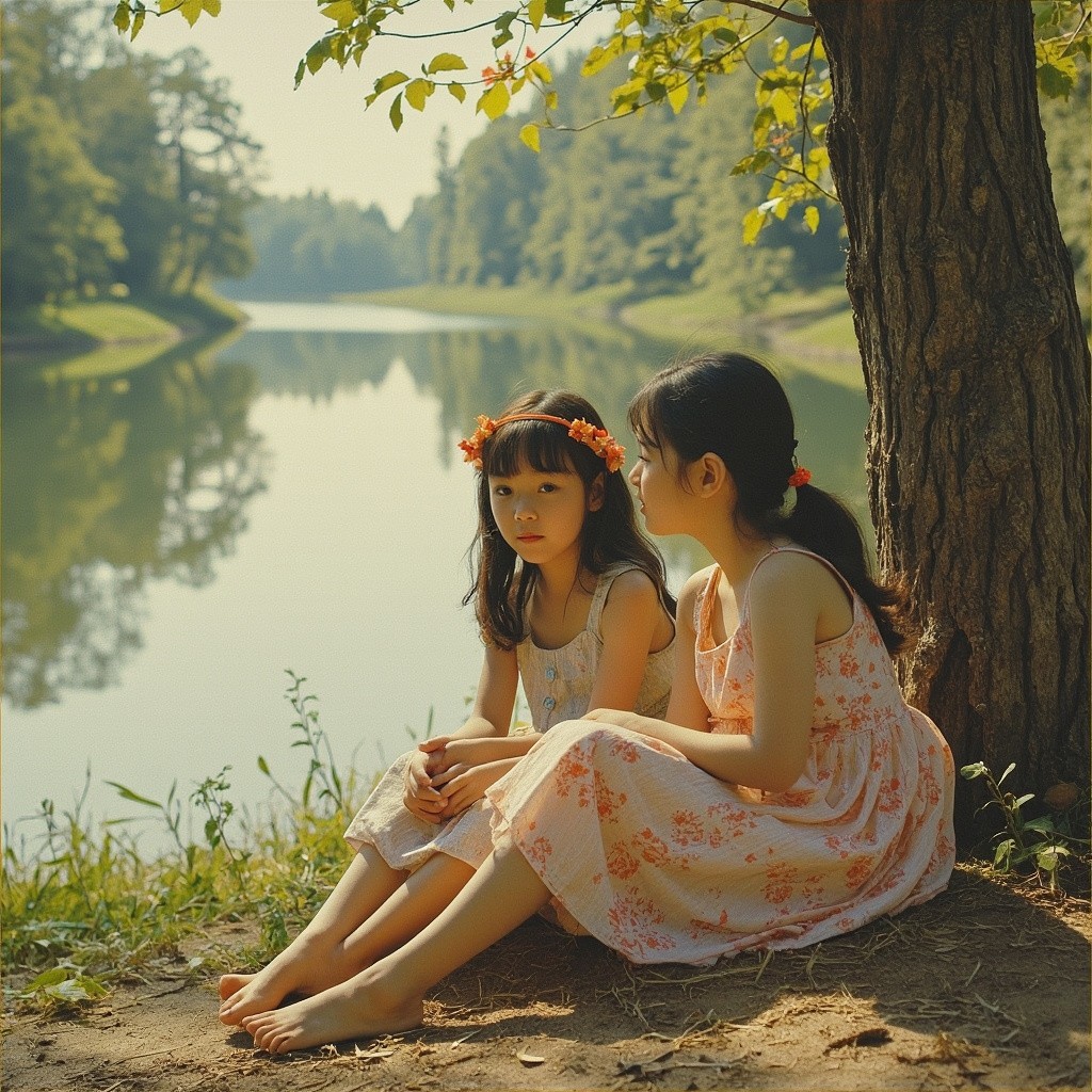 The Girls Relaxing by the River