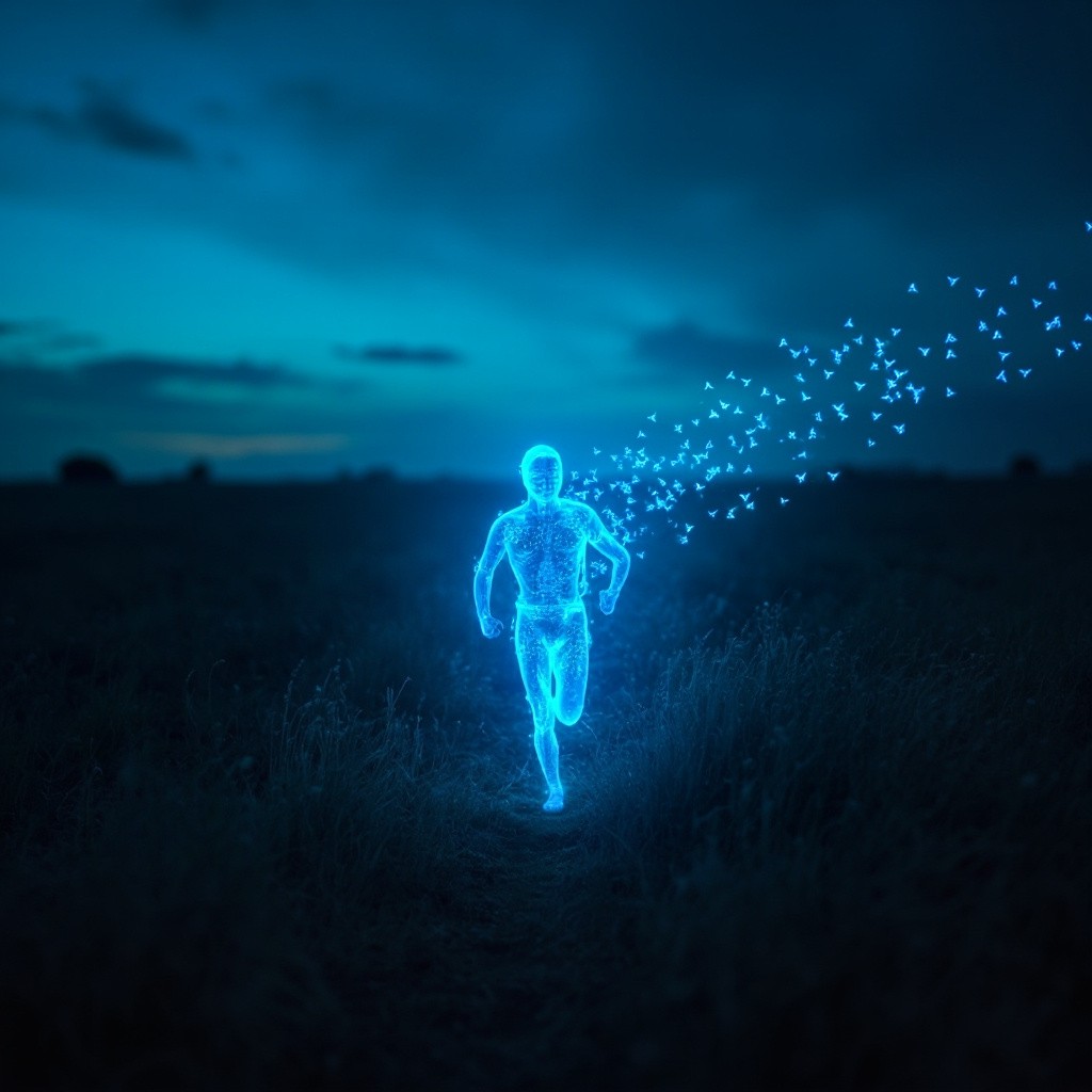 The Glowing Runner in Twilight's Surreal Field
