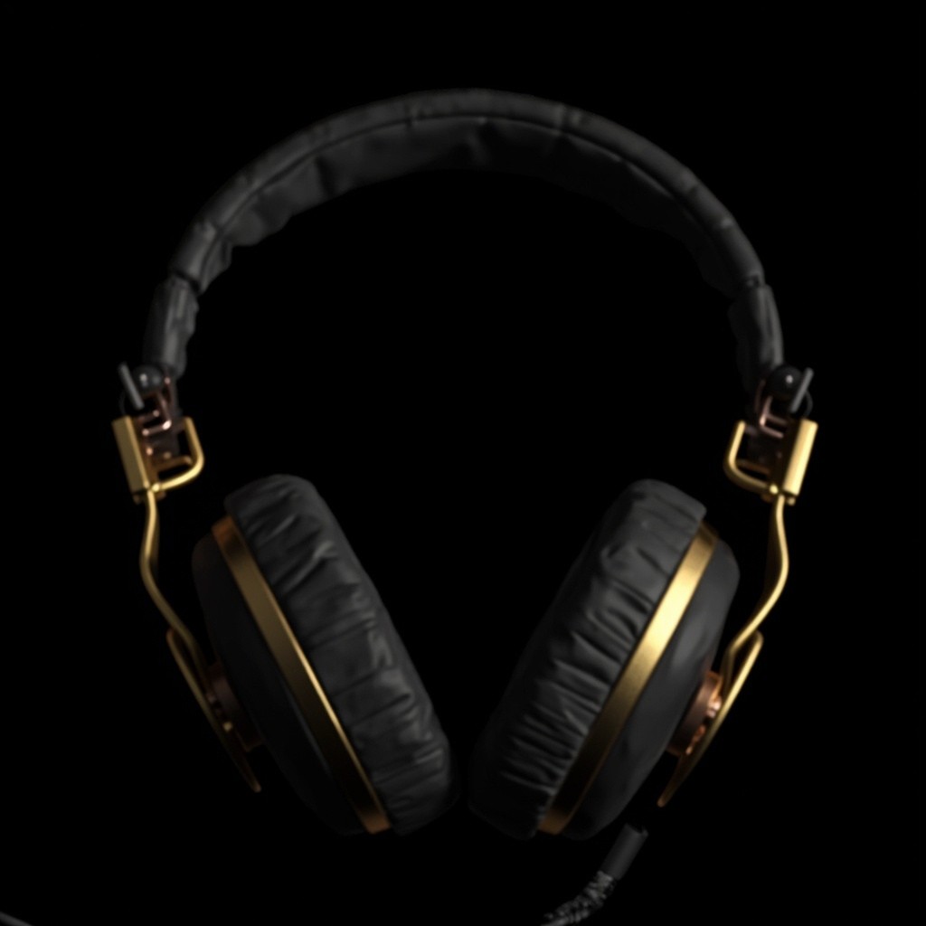 The Grey Gold Headphones Against Black Background